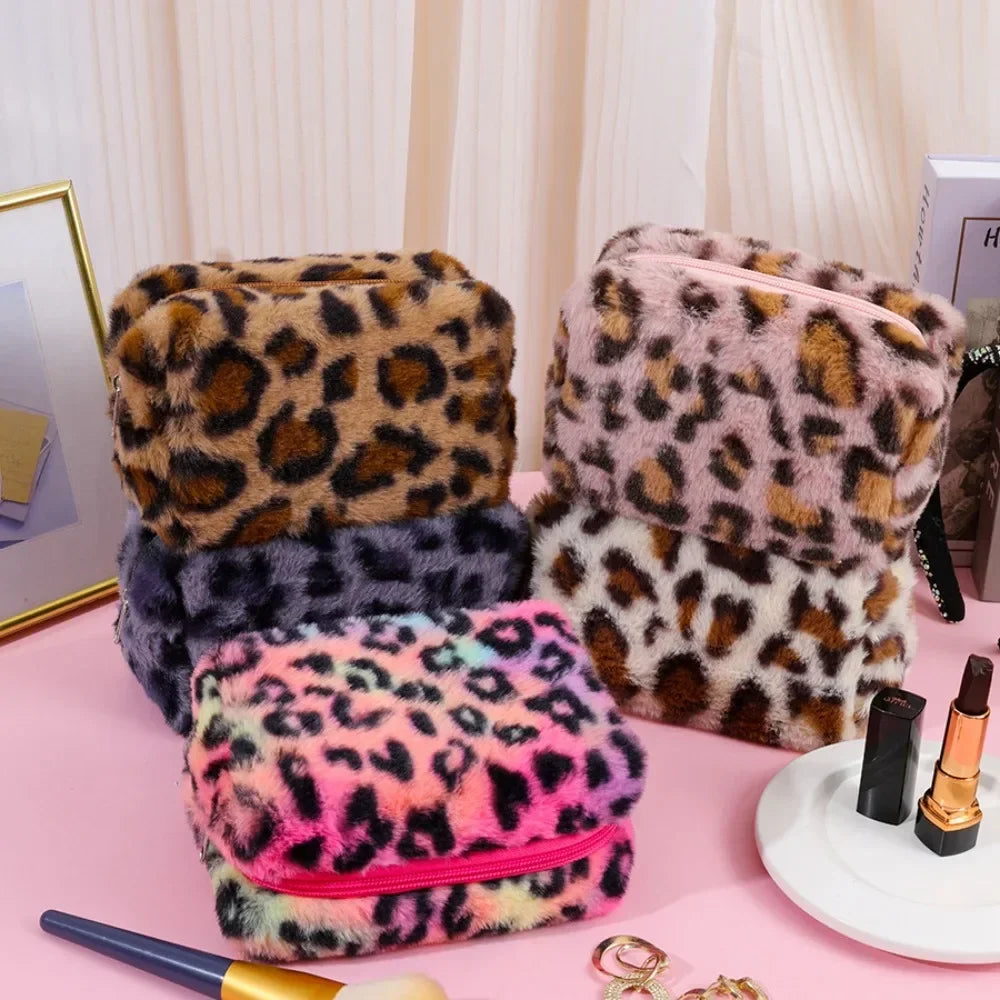New Leopard Print Soft Plush Cosmetic Bag