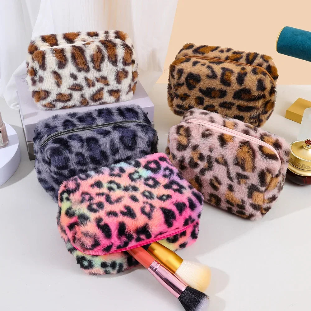 New Leopard Print Soft Plush Cosmetic Bag