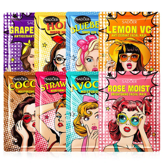 SADOER Beauty Fruits Facial Masks - 8pcs Set