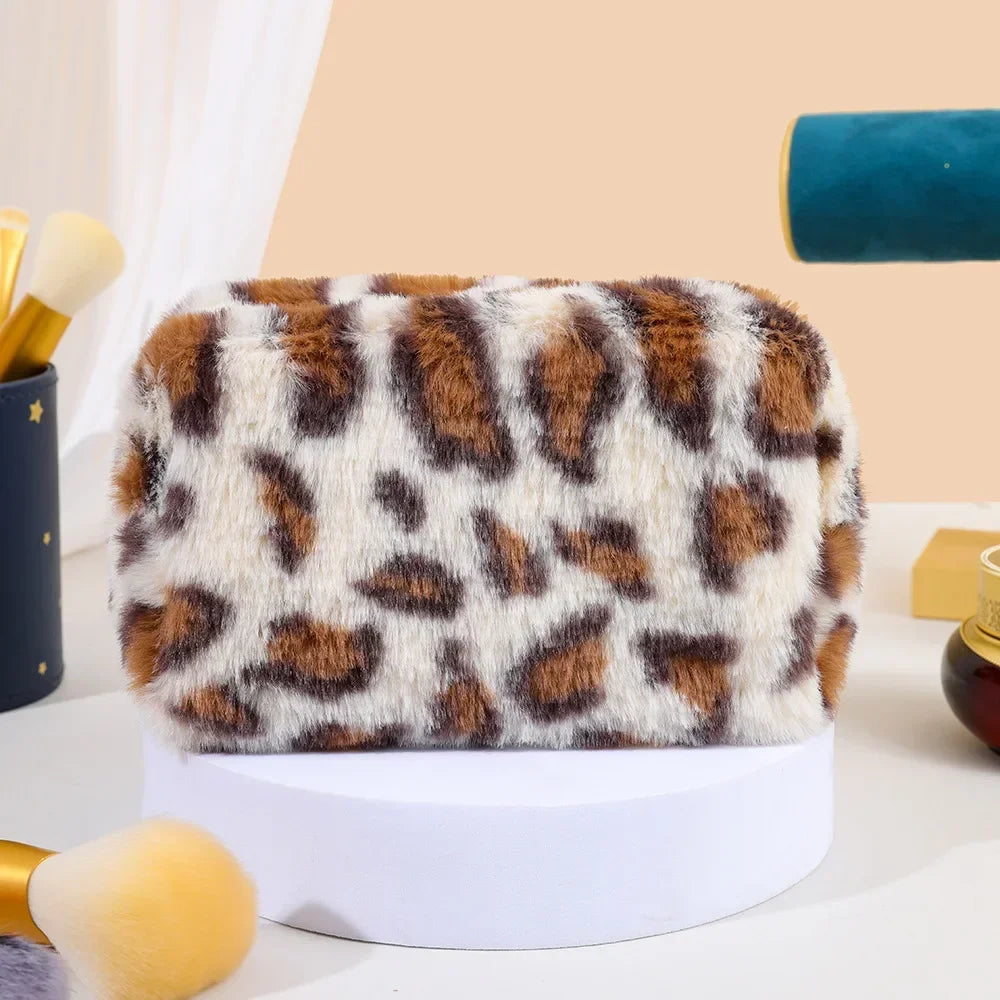 New Leopard Print Soft Plush Cosmetic Bag