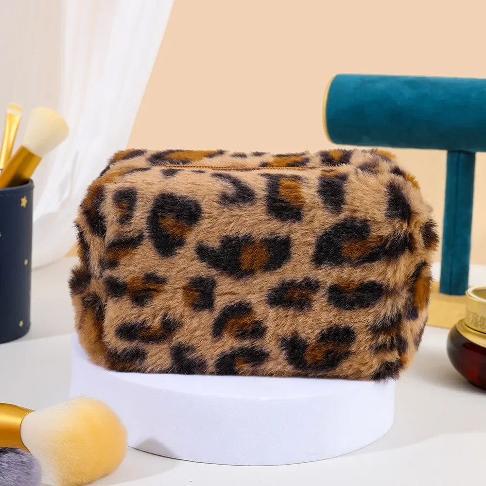 New Leopard Print Soft Plush Cosmetic Bag