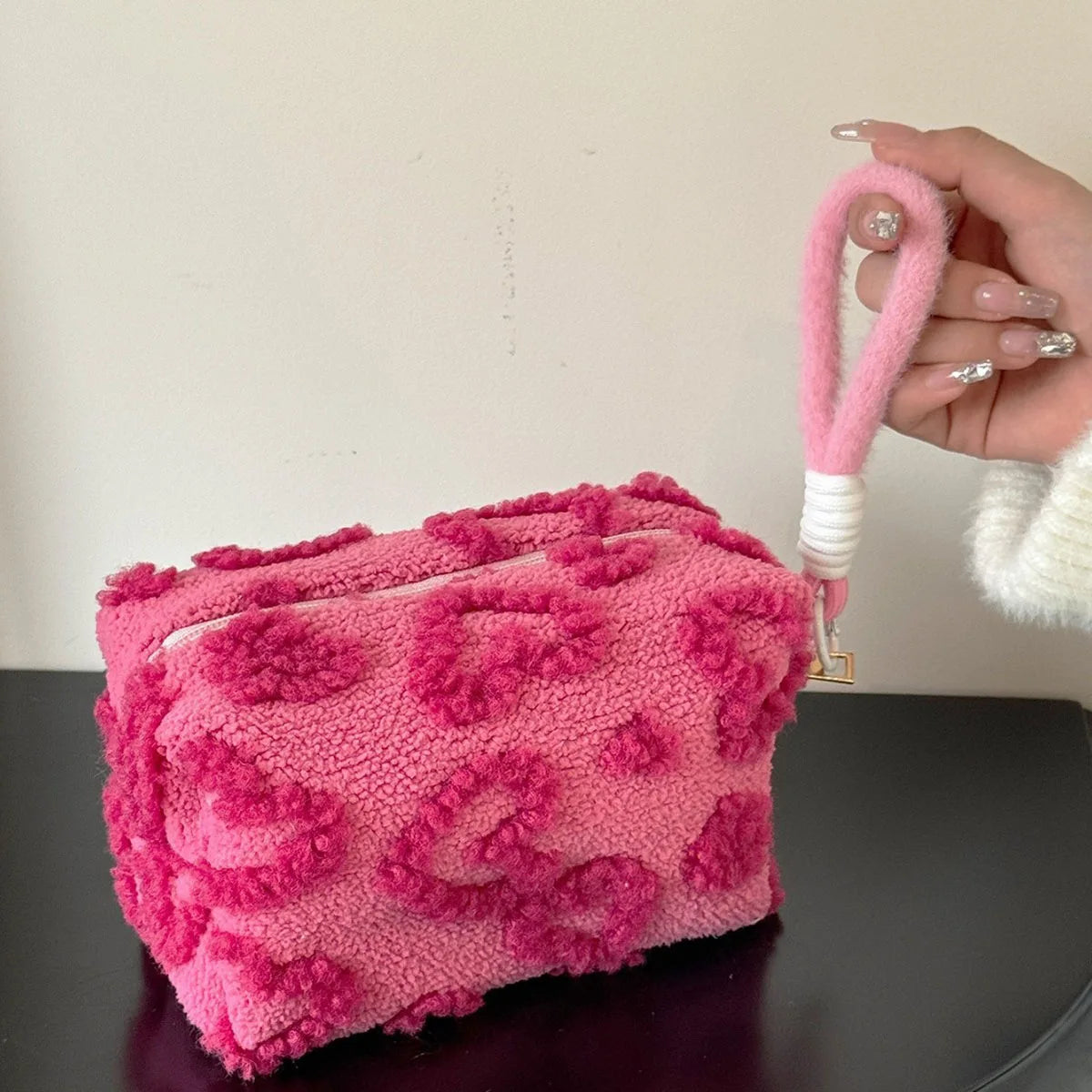 Plush Makeup Bag with Handle