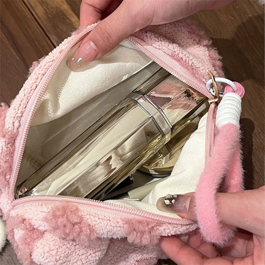 Plush Makeup Bag with Handle