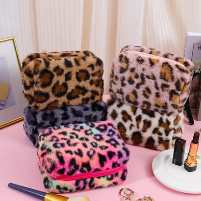 New Leopard Print Soft Plush Cosmetic Bag