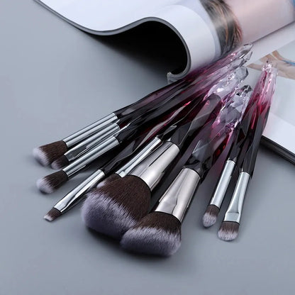 Crystal handle brush set loose spread beauty tools flat lay