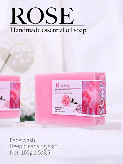 Rose oil handmade soap beauty product front angle packaging