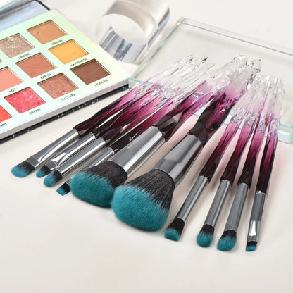 Crystal makeup brush set 5pc fan arranged white background