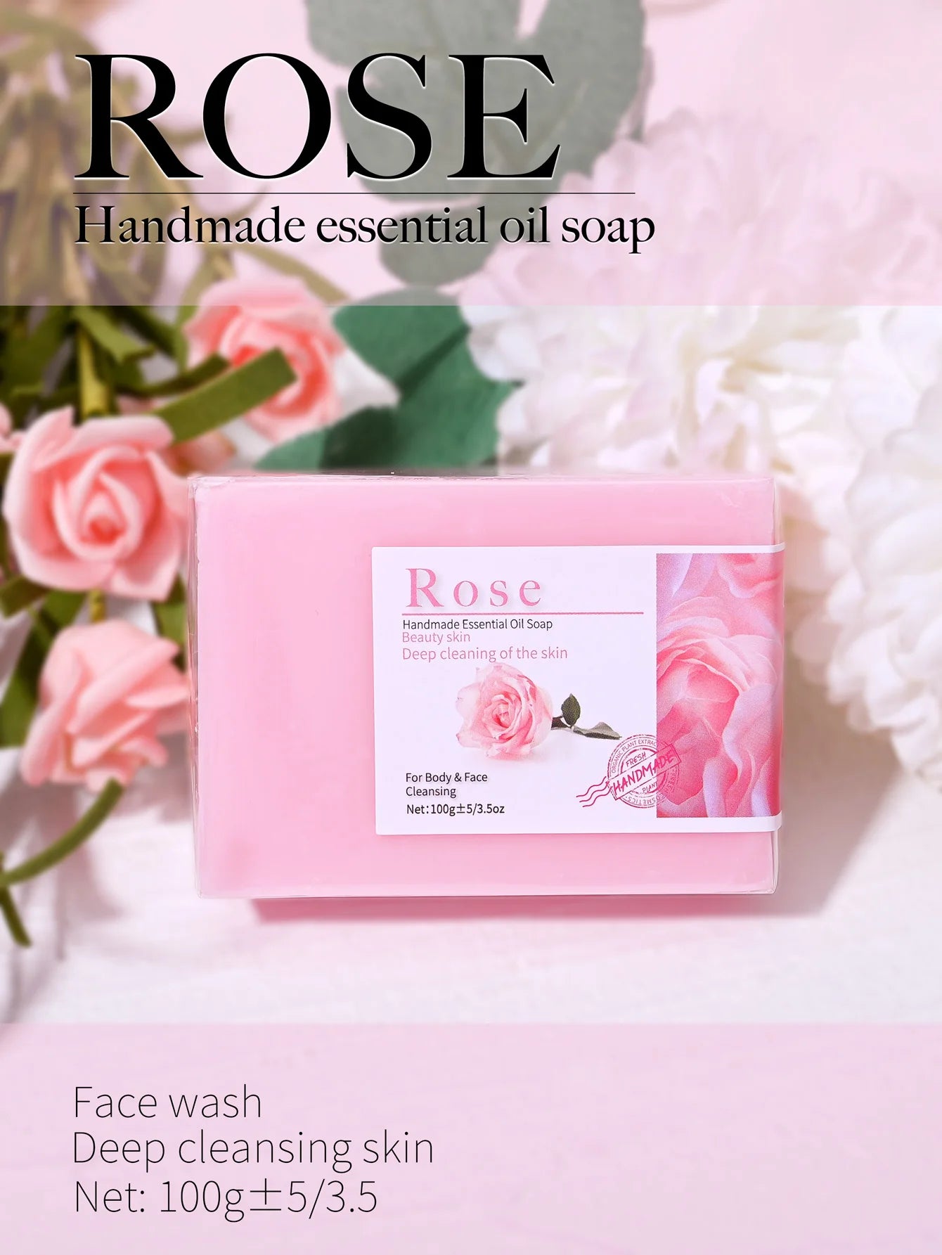 Handmade rose glycerin soap lavender product flat lay image