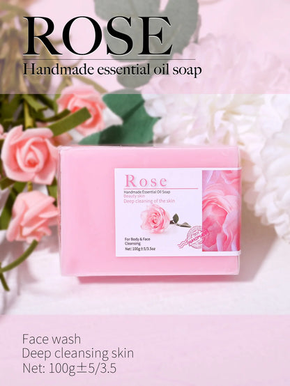 Handmade rose glycerin soap lavender product flat lay image