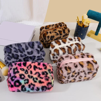 New Leopard Print Soft Plush Cosmetic Bag