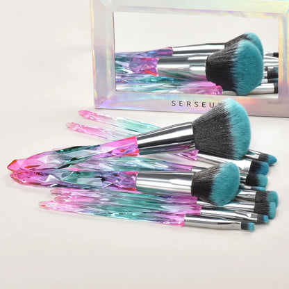 Crystal textured brush set application demo on skin makeup