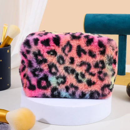 New Leopard Print Soft Plush Cosmetic Bag