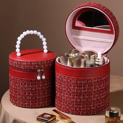 Round High-Capacity Makeup Bag