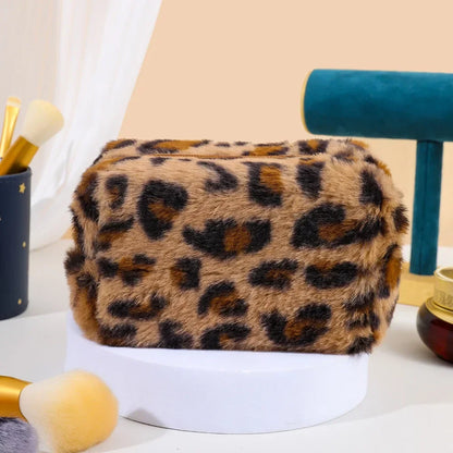 New Leopard Print Soft Plush Cosmetic Bag