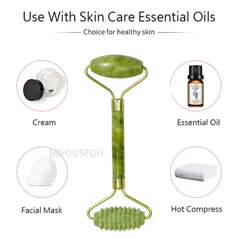 Natural Jade Roller & Gua Sha Massager – Double-End