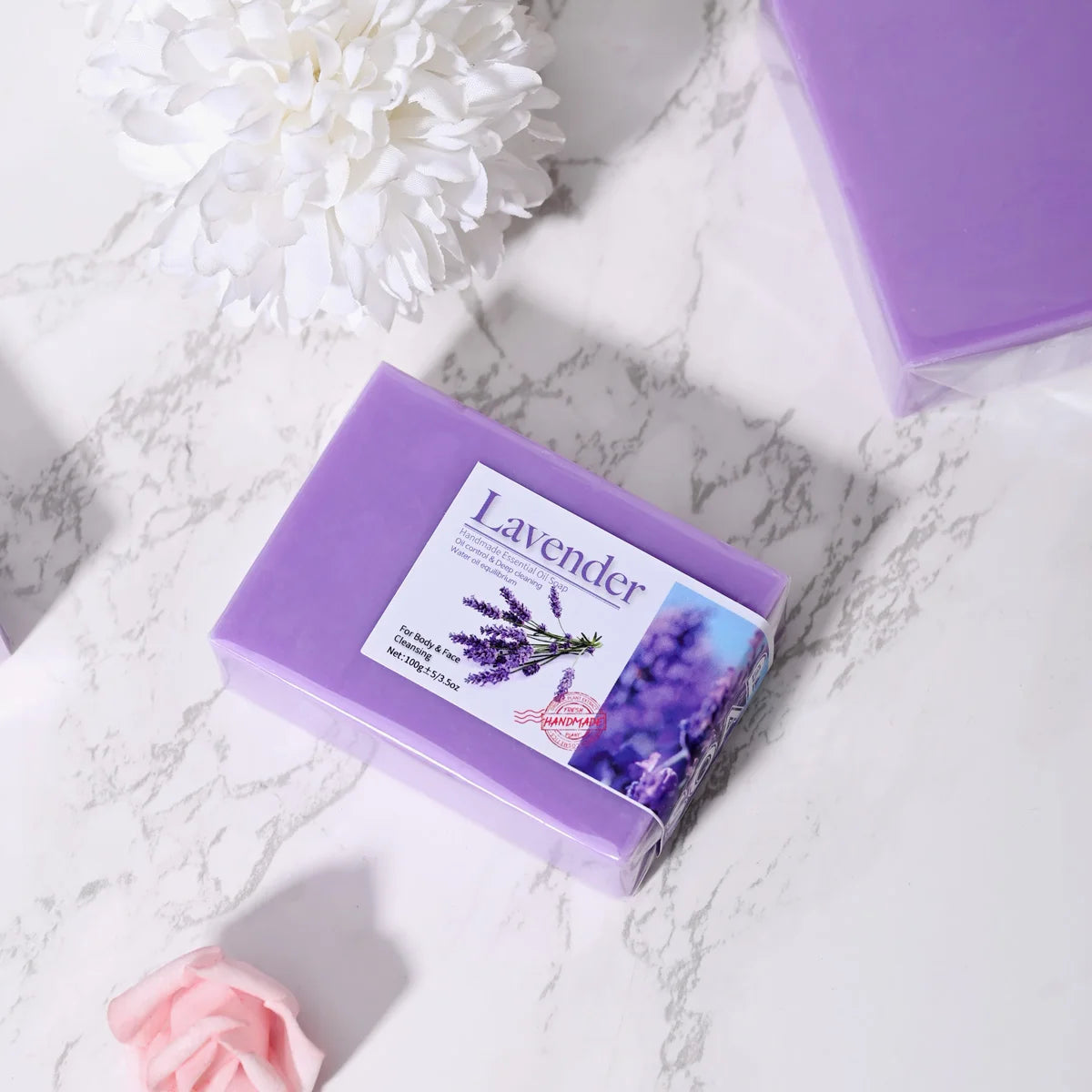 Lavender essential oil soap bar side angle pure organic skincare
