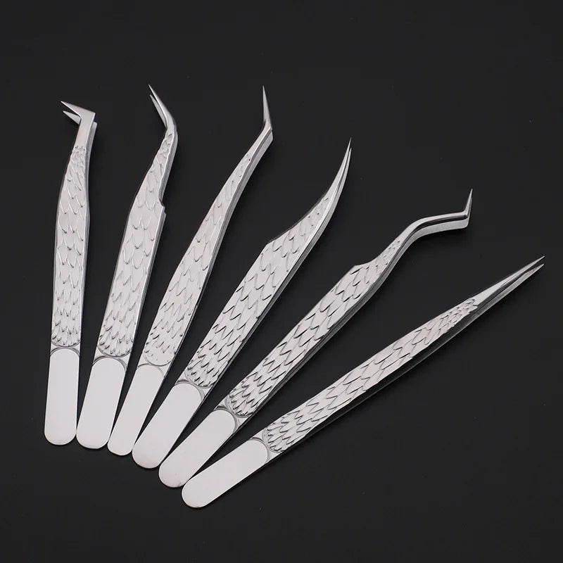 Precision eyelash tweezers 6pc set for professional DIY lash application
