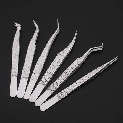 Precision eyelash tweezers 6pc set for professional DIY lash application