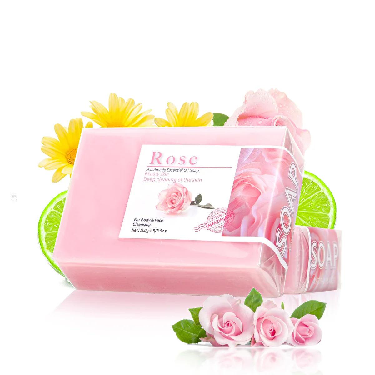 Rose oil handmade glycerin soap bar 100g deep cleansing whitening product