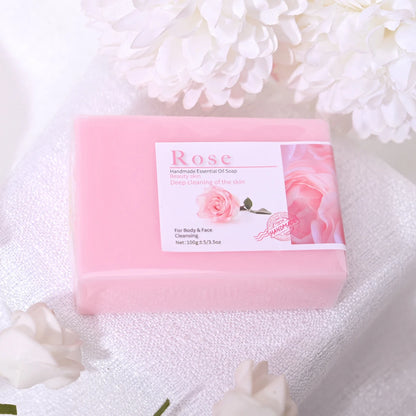 Handmade rose oil glycerin soap bar close up texture natural beauty product