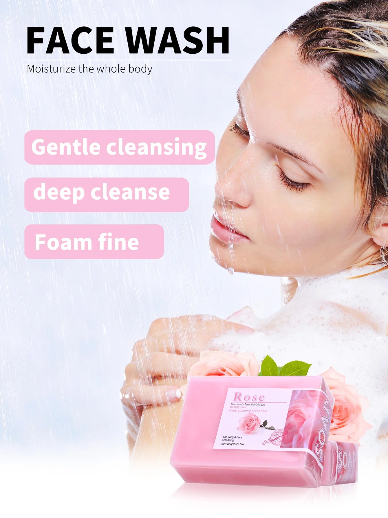 Rose oil glycerin soap packaging 100g natural handmade skincare image
