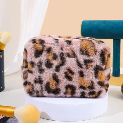 New Leopard Print Soft Plush Cosmetic Bag