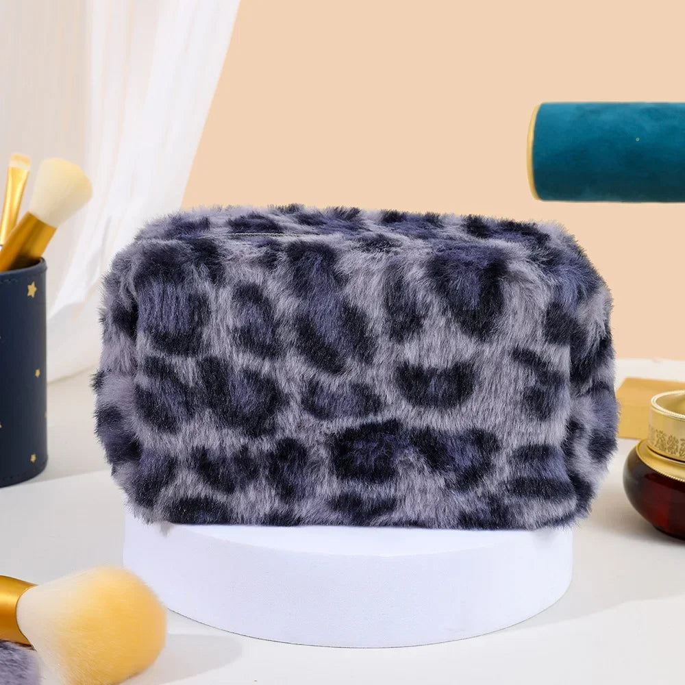 New Leopard Print Soft Plush Cosmetic Bag