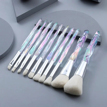 10pc crystal brush set arranged fan shape elegant beauty product