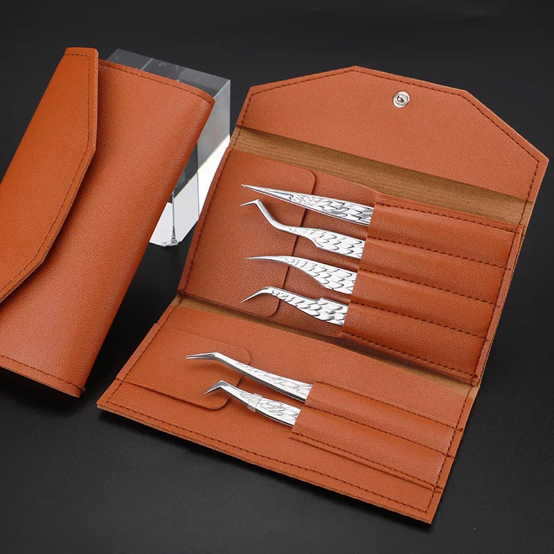 6pcs false lash tweezers set close up stainless steel detail product