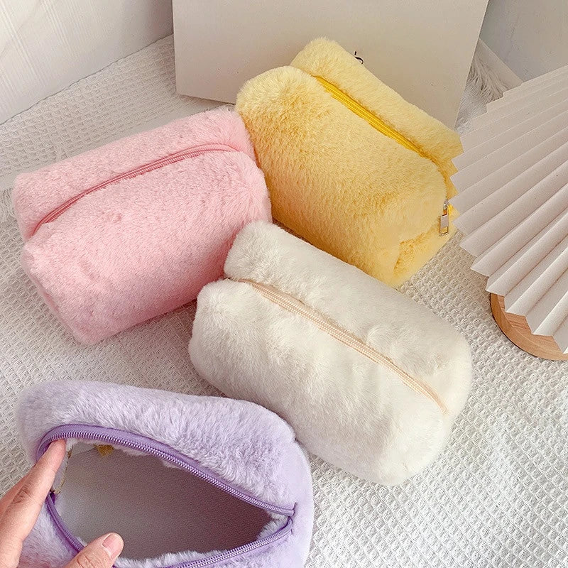 Leopard fur travel cosmetic bag for women girls fashion beauty product