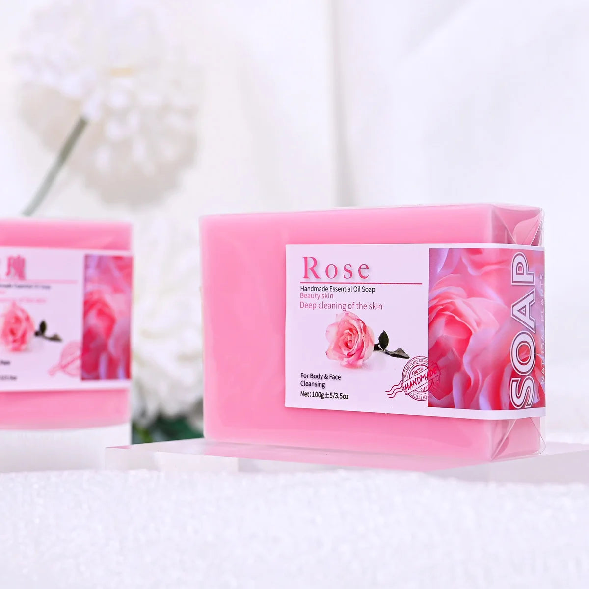Rose glycerin soap bar side angle natural handmade beauty product